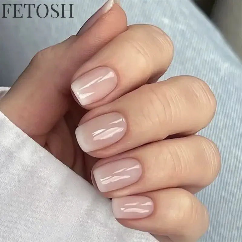 24Pcs Gradient White Fake Nail Short Square Ballet Simple False Nails Press on Wearable Nude Nails Art Full Cover Manicure Tips