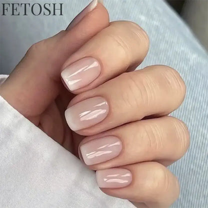 24Pcs Gradient White Fake Nail Short Square Ballet Simple False Nails Press on Wearable Nude Nails Art Full Cover Manicure Tips
