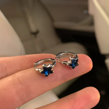 Y2K Trendy Cute Sweet Blue Star Hoop Earrings For Women Girls Simple New Fashion Vintage Earrings Aesthetic Jewelry Gift
