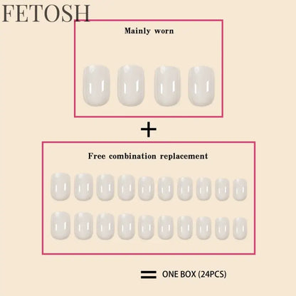 24Pcs/Set Women Girls Short French Milky Gray Trendy Versatile Full Coverage Wearable Fake Nail Press on Nail Art