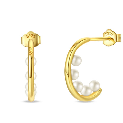 Women's 925 Sterling Silver Classic Gold Pearl Inlaid Earrings Elegant Suitable For Engagement Wedding Party Exquisite Jewelry