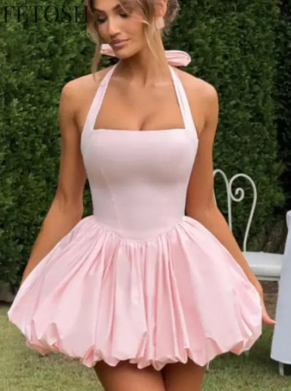 Polka Dot Halter Strapless Dress Women Elegant Sleeveless Backless Waist Cinching Ball Gown Fashion Chic Ladies Evening