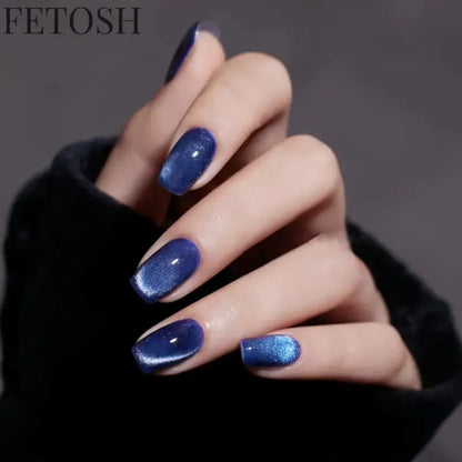 Sparkling Pink Blue Green Gem Cat Eye Nail Art Fashion Glossy Fake Nail Detachable Finished False Nails Press on Nails with Glue