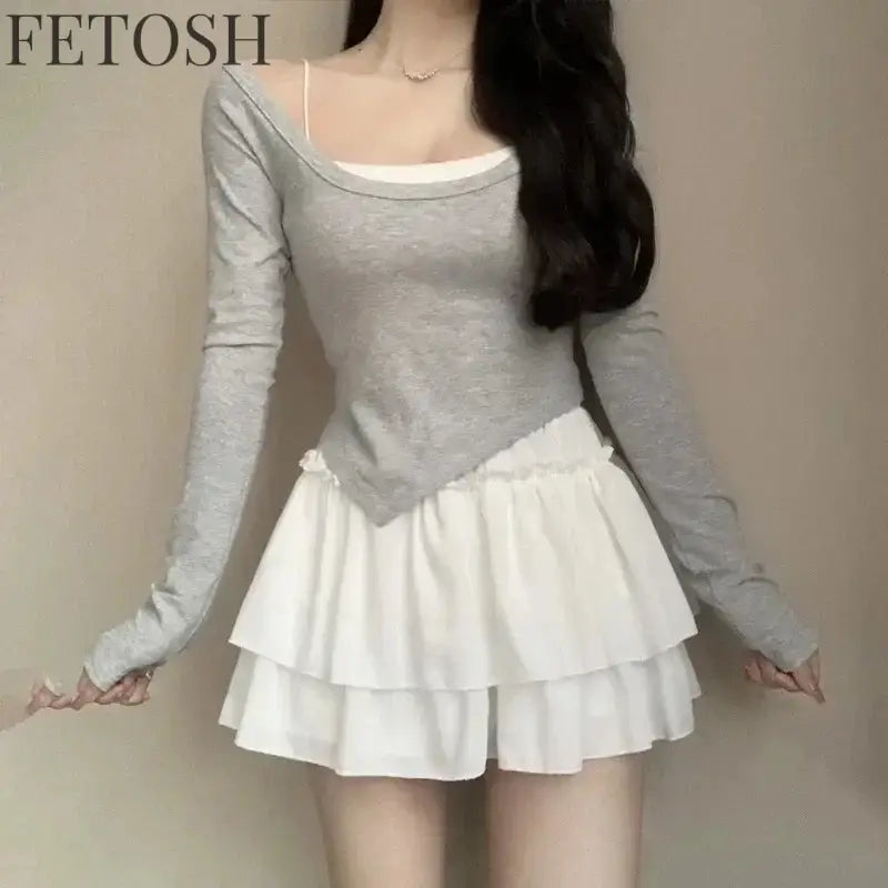 Summer Kawaii White Ruflles Skirt Women Fashion Slim Fit Chiffon Mini Skirts Giris Y2k All Match Elastic High Waist
