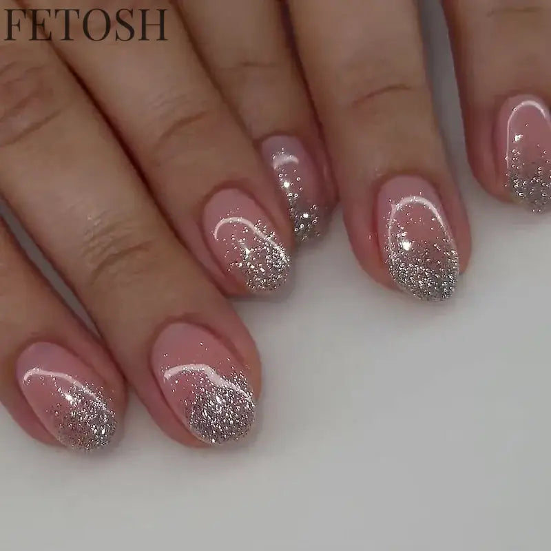 24Pcs Shiny Pearl Wearable False Nails Short Square Fake Nail Simple Summer Press on Nails Detachable Full Cover Nail Tips