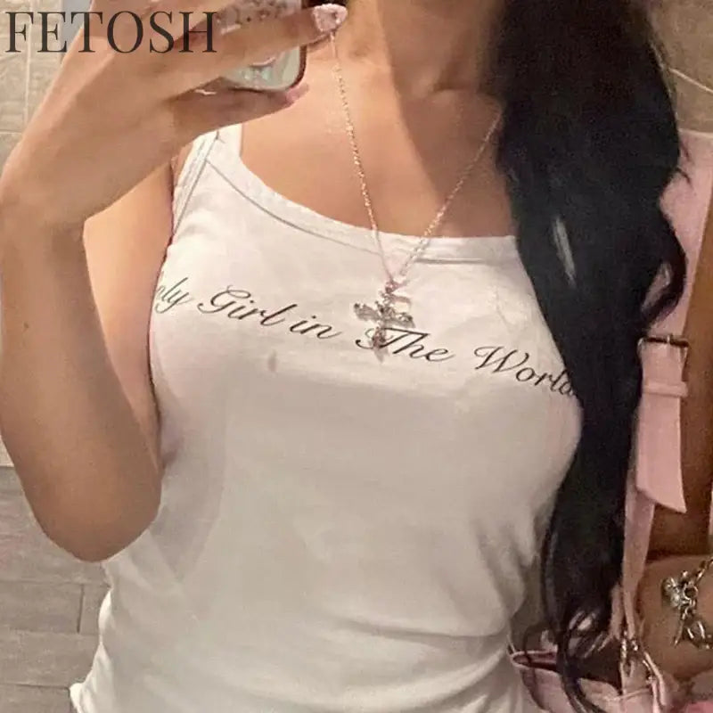 Letter Print Women Sexy Gothic Street Tshirt Y2k Aesthetic Hip Hop Sleeveless Vest Rock Vintage Women Clothes Harajuku