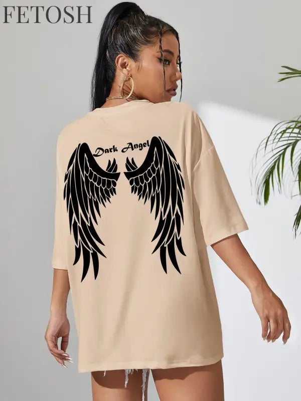 Dark Angel Wing Hot sale Graphic Printed T-Shirts For Women Loose Oversized Clothing Hip Hop Street Tshirt Cotton Short