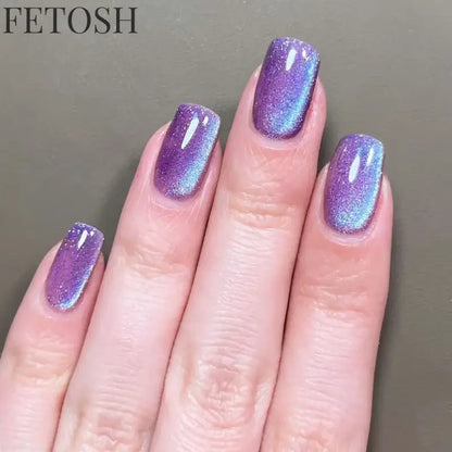 24pcs/30pcs short square ballet fake nails for women cat eyes glitter green blue purple pink shinny nail tips press on nail art
