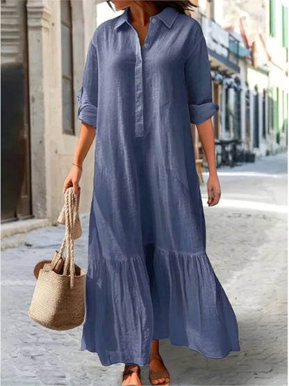 Casual Long Sleeve Woman Dress Office Lady Spring Summer Fashion Elegant Solid Shirt Dress Dresses For Women 2024 Female Robe