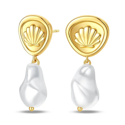 Women's 925 Sterling Silver Classic Gold Pearl Inlaid Earrings Elegant Suitable For Engagement Wedding Party Exquisite Jewelry