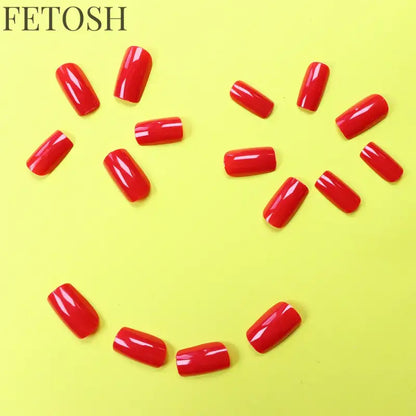 ARTAUG 24PCS Short Square Red Solid Full Cover Full Cover Fake Nail Set Cheap Nails Summer Nails Delicate Nails
