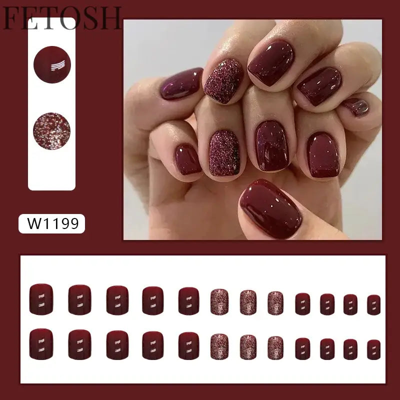 24Pcs Glossy Artificial Press On Fake Nail Red Green Mid Long Square False Nails For Design DIY Full Cover Tips Manicure Tool