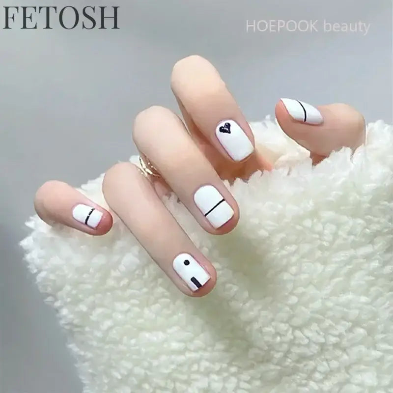 24pcs Short Cute False Nails Polka Dot Star Design Fake Nails Full Coverage Waterproof Removable Artificial Press on Nails