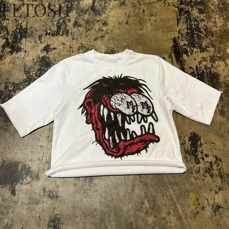Streetwear Retro Clothing Mens Womens Harajuku Goth Cross Graphic Letter Print T Shirt Casual Cotton Seven Quarter Sleeves Tops