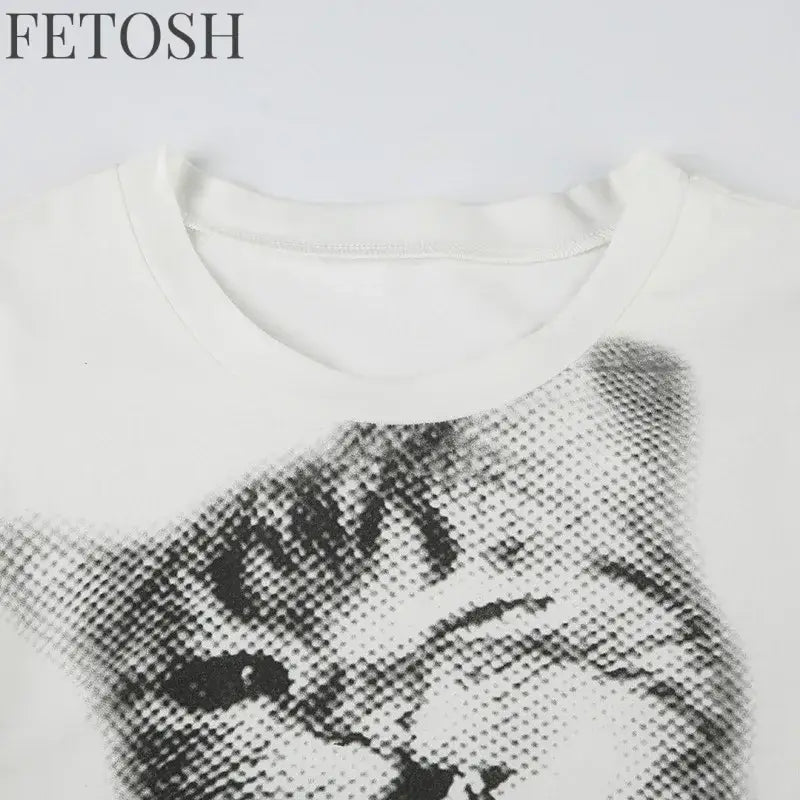 Harajuku Animal Print Crop Top Basic White Short Sleeve Crewneck T-shirt Women Casual Slim-fitting Tees Lady y2k Vintage