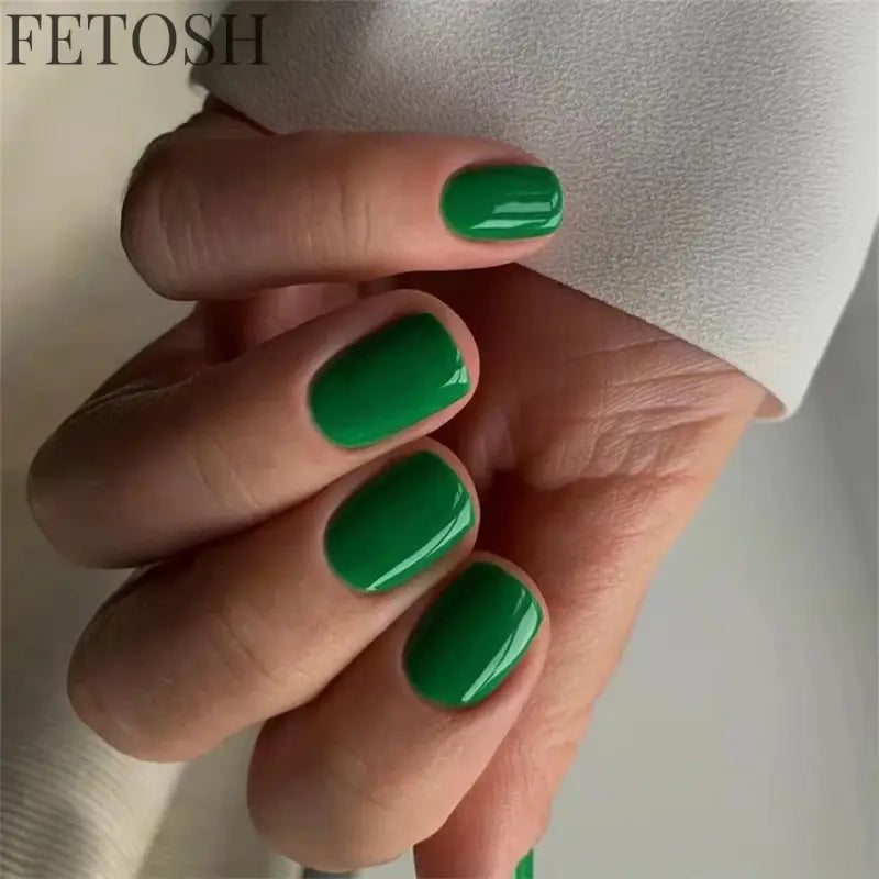 24Pcs/Set French Short Dark Green Press on Nail Art Full Coverage Removable Wearing False Nails Tips Adhesive Acrylic