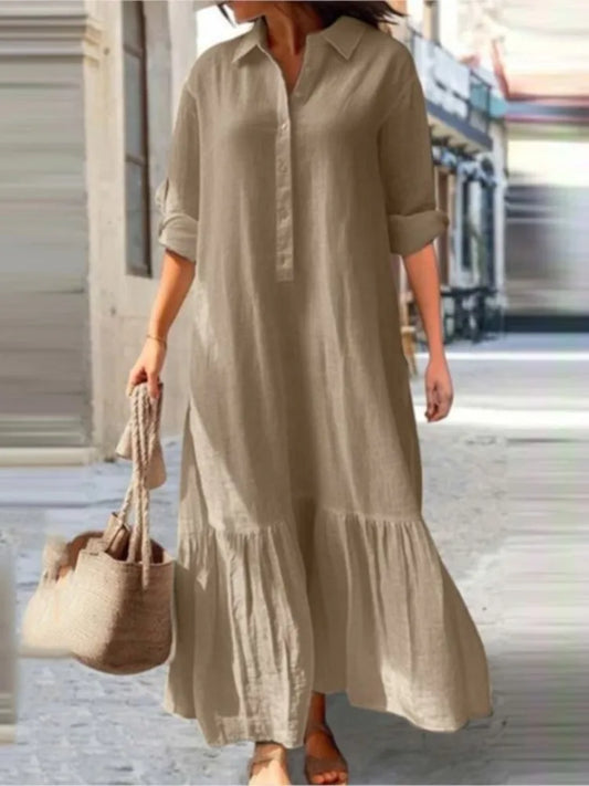 Casual Long Sleeve Woman Dress Office Lady Spring Summer Fashion Elegant Solid Shirt Dress Dresses For Women 2024 Female Robe