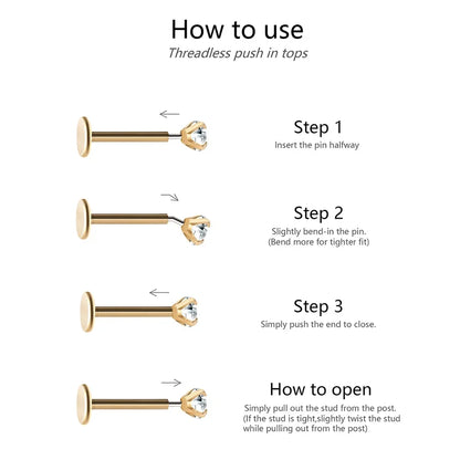 2/8PCS Stainless Steel Eearring Nose Stud Cartilage Piercing Jewelry Helix Tragus Lip Gold Color Tiny Earrings for Women 18G