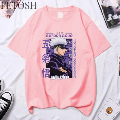Anime Gojo Satoru High Quality Men's and Women's Round Neck Summer Y2k T-shirt