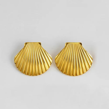 Punk Gold Plated Texture Stainless Steel Snail Conch Shell Earrings for Women Zircon Starfish Earring Summer Beach Jewelry Gifts