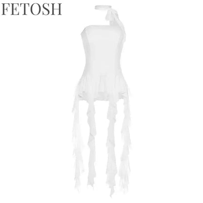 Sexy Off Shoulder Crop Tops Spring Summer Halter Sleeveless Streetwear Y2K White Solid Tank Top Casual Evening Party Club Tees