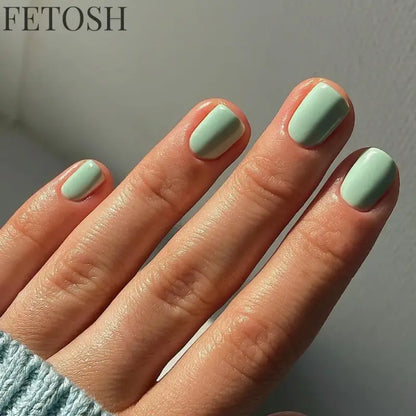 Glossy Solid Color Nail Art Short Square Colored Detachable Fake Nails Wearable Finished False Nails Press on Nails with Glue