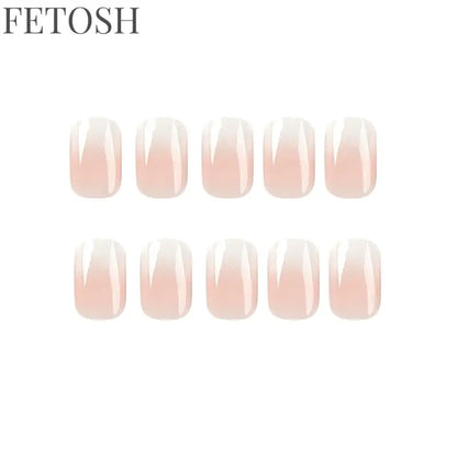 Glossy Press on Nails Set Short Oval Shiny Gradient French Nail Art Design Reusable Full Cover Fake Nails with Glue for Girls