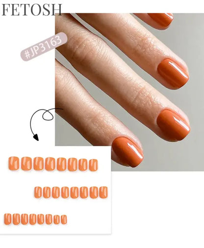 Glossy Solid Color Nail Art Short Square Colored Detachable Fake Nails Wearable Finished False Nails Press on Nails with Glue