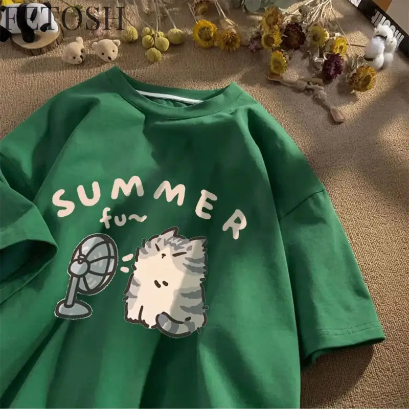 Korean Version Retro Minimalist Printed Summer T-shirt Casual Loose Couple Thin Short Sleeves