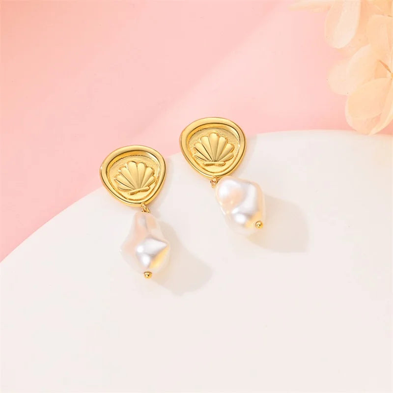Women's 925 Sterling Silver Classic Gold Pearl Inlaid Earrings Elegant Suitable For Engagement Wedding Party Exquisite Jewelry
