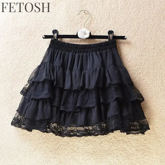 Elastic Gothic Lace Tutu Skirt Women Black Mesh Detail Petticoat Sexy Mini Tulle Skirts Party Club Wear Dancer