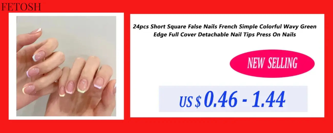 24Pcs Glossy Artificial Press On Fake Nail Red Green Mid Long Square False Nails For Design DIY Full Cover Tips Manicure Tool