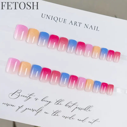24pcs/set short square ballet fake nails gradient blue purple green pink autumn summer full cover nail tips press on false nail
