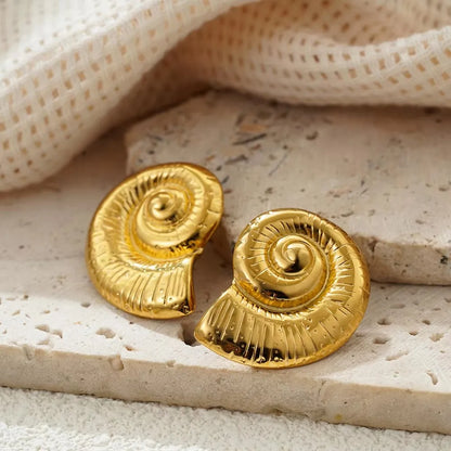 Punk Gold Plated Texture Stainless Steel Snail Conch Shell Earrings for Women Zircon Starfish Earring Summer Beach Jewelry Gifts