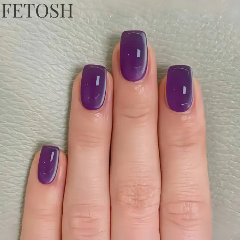 24pcs Crystal Cat Eye False Nails with Glue Short Square Press on Nails Shiny Red Jewel Nail Solid Color Fake Nails Minimalis