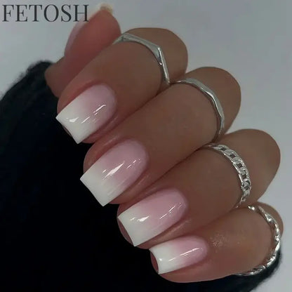 Romantic French White Nude Pink Gradient Chic Varied Short Fake Nails Art False Nails Charming Tip Press on Nails Manicure Tools