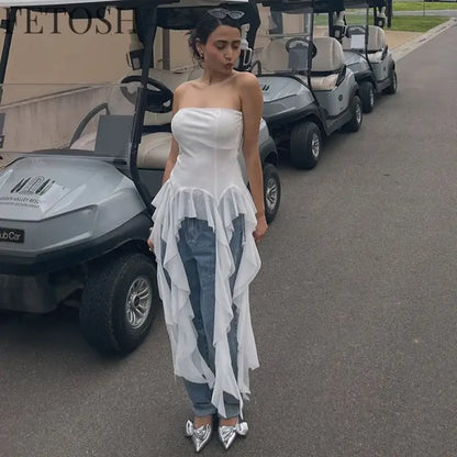 Sexy Off Shoulder Crop Tops Spring Summer Halter Sleeveless Streetwear Y2K White Solid Tank Top Casual Evening Party Club Tees