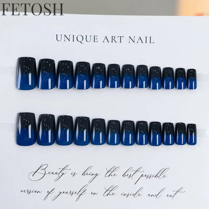 24pcs/set short square ballet fake nails gradient blue purple green pink autumn summer full cover nail tips press on false nail