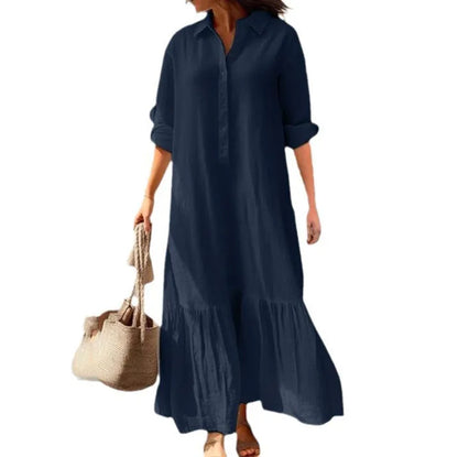 Casual Long Sleeve Woman Dress Office Lady Spring Summer Fashion Elegant Solid Shirt Dress Dresses For Women 2024 Female Robe