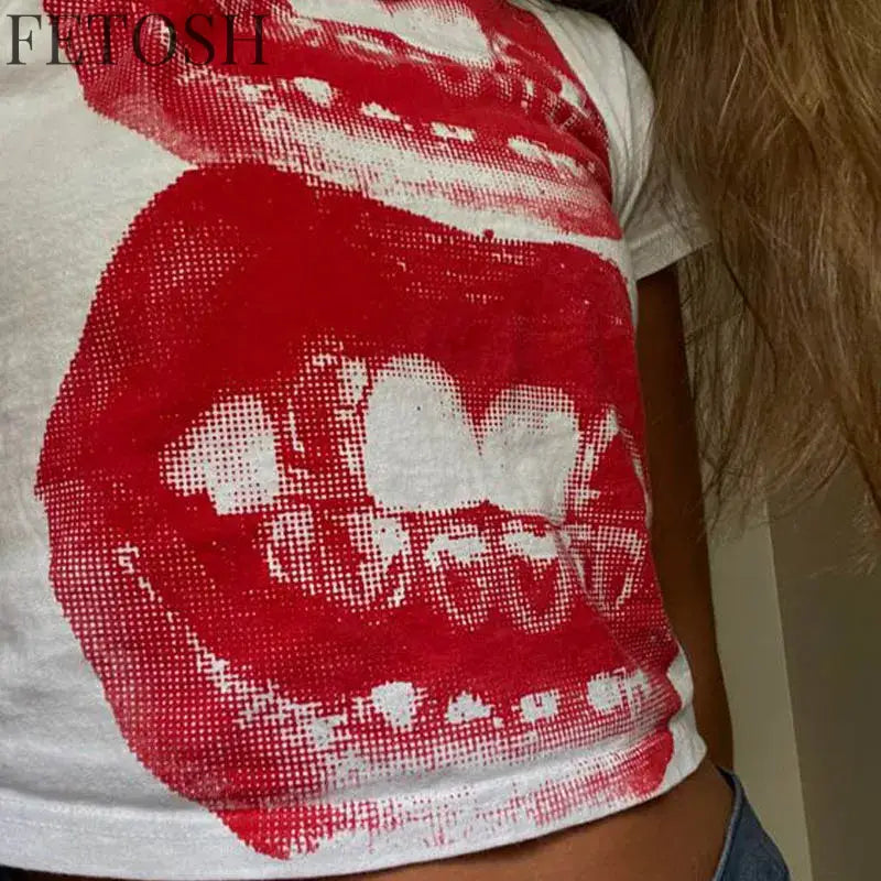 Punk Y2K Baby Short Sleeve Top Gothic Street T-shirt Women’s Leisure Basic T-shirt Women’s 2024 Summer Top E Girls’