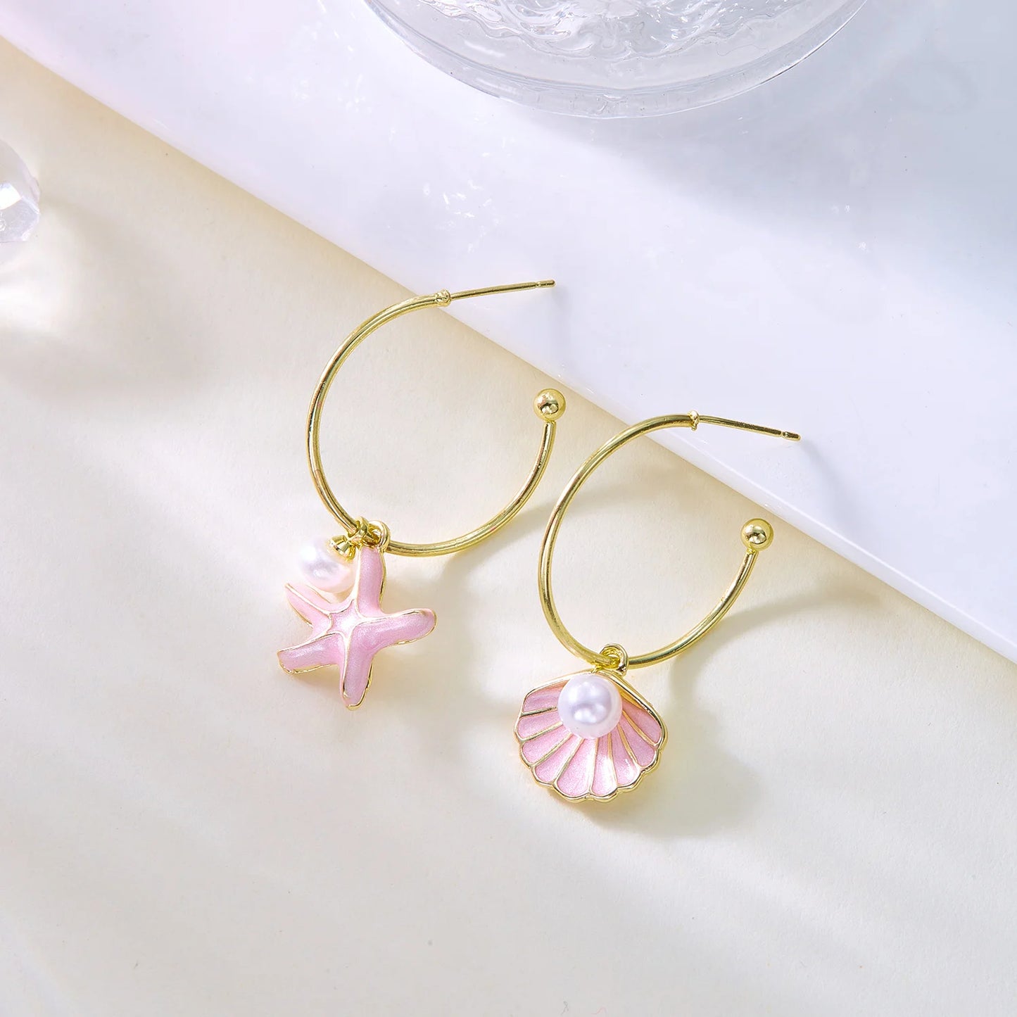 Ocean Series Conch Starfish Dangle Earrings for Women Summer Beach Asymmetrical Metal Enamel Earring Girls Party Jewelry Gift