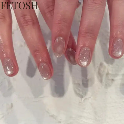 24Pcs Simple Square Head Fake Nail with Jelly Glue Pink White Gradient French Press on False Nails Short Full Cover Nail Tips