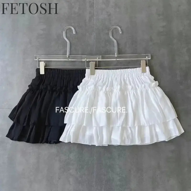 Summer Kawaii White Ruflles Skirt Women Fashion Slim Fit Chiffon Mini Skirts Giris Y2k All Match Elastic High Waist