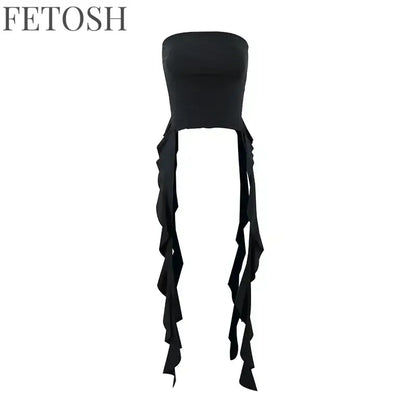 Y2k Tank Tops Asymmetrical Fringed Ruffle Top Streetwear Black Strapless Womans Summer Clothes Tank Top Women 2025