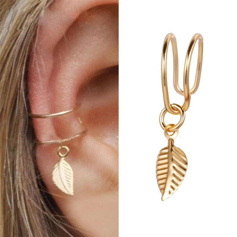 Fashion Zircon Double-layer Ear Cuff No Piercing Earring 2024 Trendy Punk Unique Metal Geometric Ear Clip for Women Jewelry