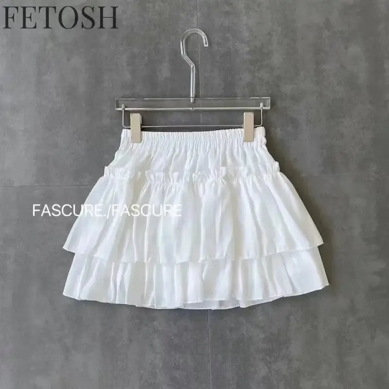 Summer Kawaii White Ruflles Skirt Women Fashion Slim Fit Chiffon Mini Skirts Giris Y2k All Match Elastic High Waist