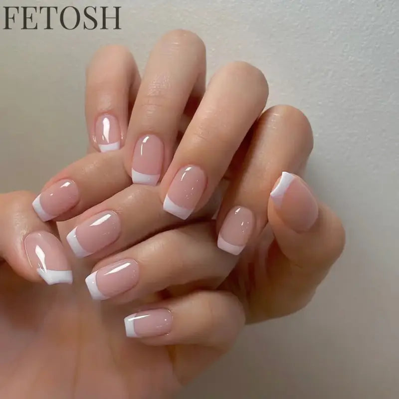 24Pcs/Set French Short Dark Green Press on Nail Art Full Coverage Removable Wearing False Nails Tips Adhesive Acrylic