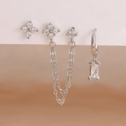3PCS Exquisite Stainless Steel 12 Constellation Birthstone Earrings Set for Woman Cartilage Piercing Earrings Fashion Jewelry