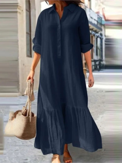 Casual Long Sleeve Woman Dress Office Lady Spring Summer Fashion Elegant Solid Shirt Dress Dresses For Women 2024 Female Robe