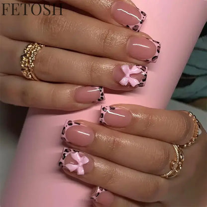 24Pcs Simple Square False Nails Short French Fake Nails Press on Colorful Flowers Design Full Cover Nail Tips Manicure Tools